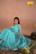 Silver Cutdana Embroidered Organza Saree
