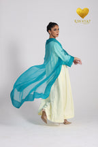 Yalla Habibi Ivory Dress with Teal Floral Sheer Jacket