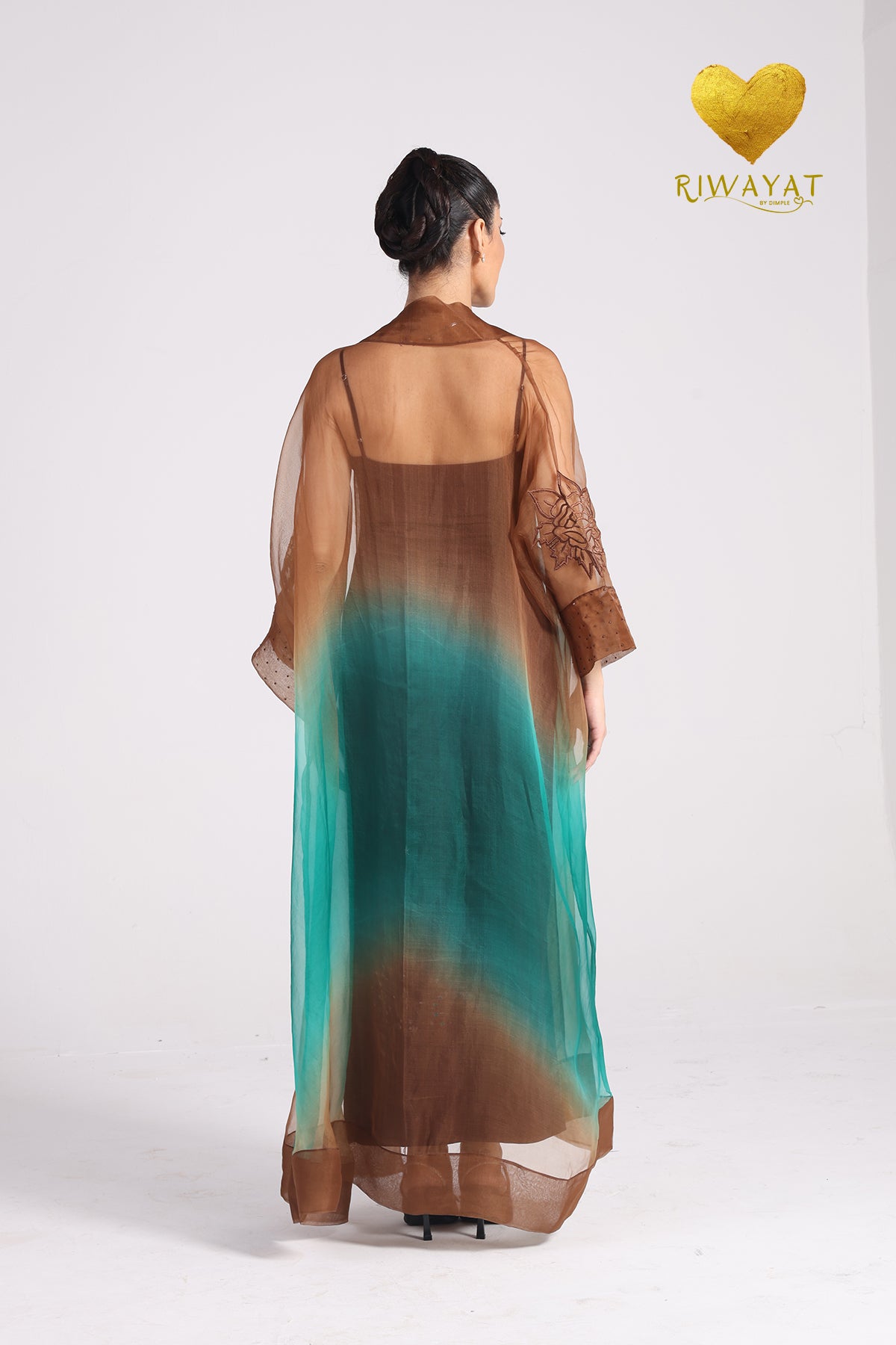 Yalla Habibi Burgundy Dress with Brown & Teal Ombré Jacket