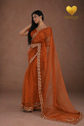 Rust Orange Silver & Gold Edge Saree