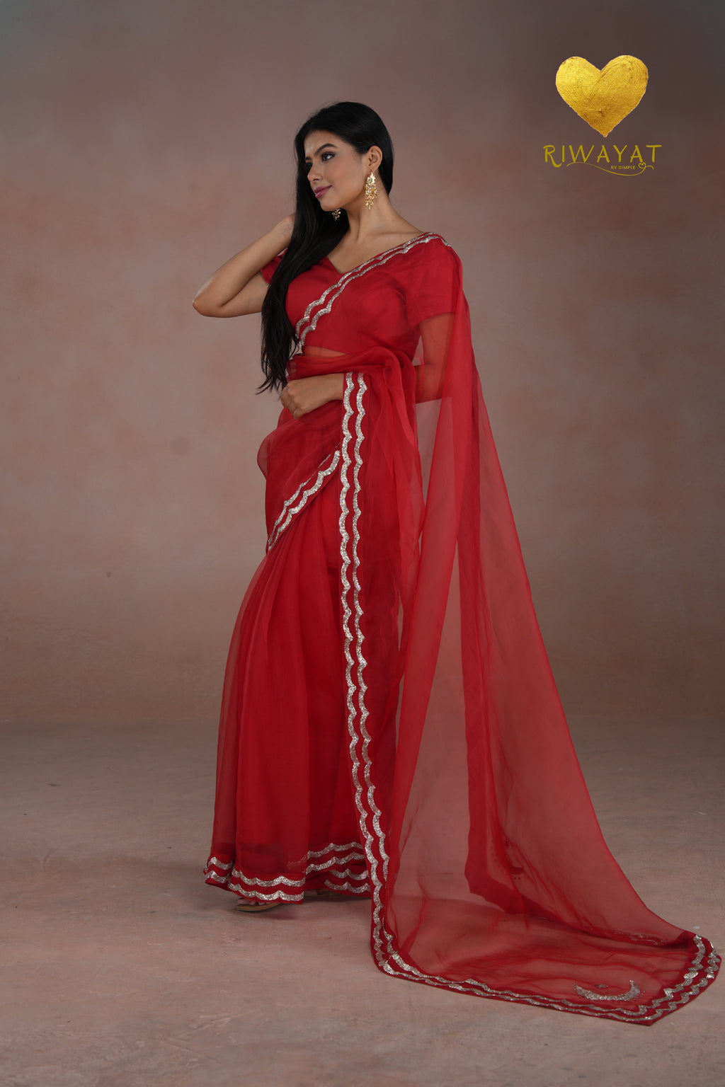 Red Silver & Gold Edge Saree