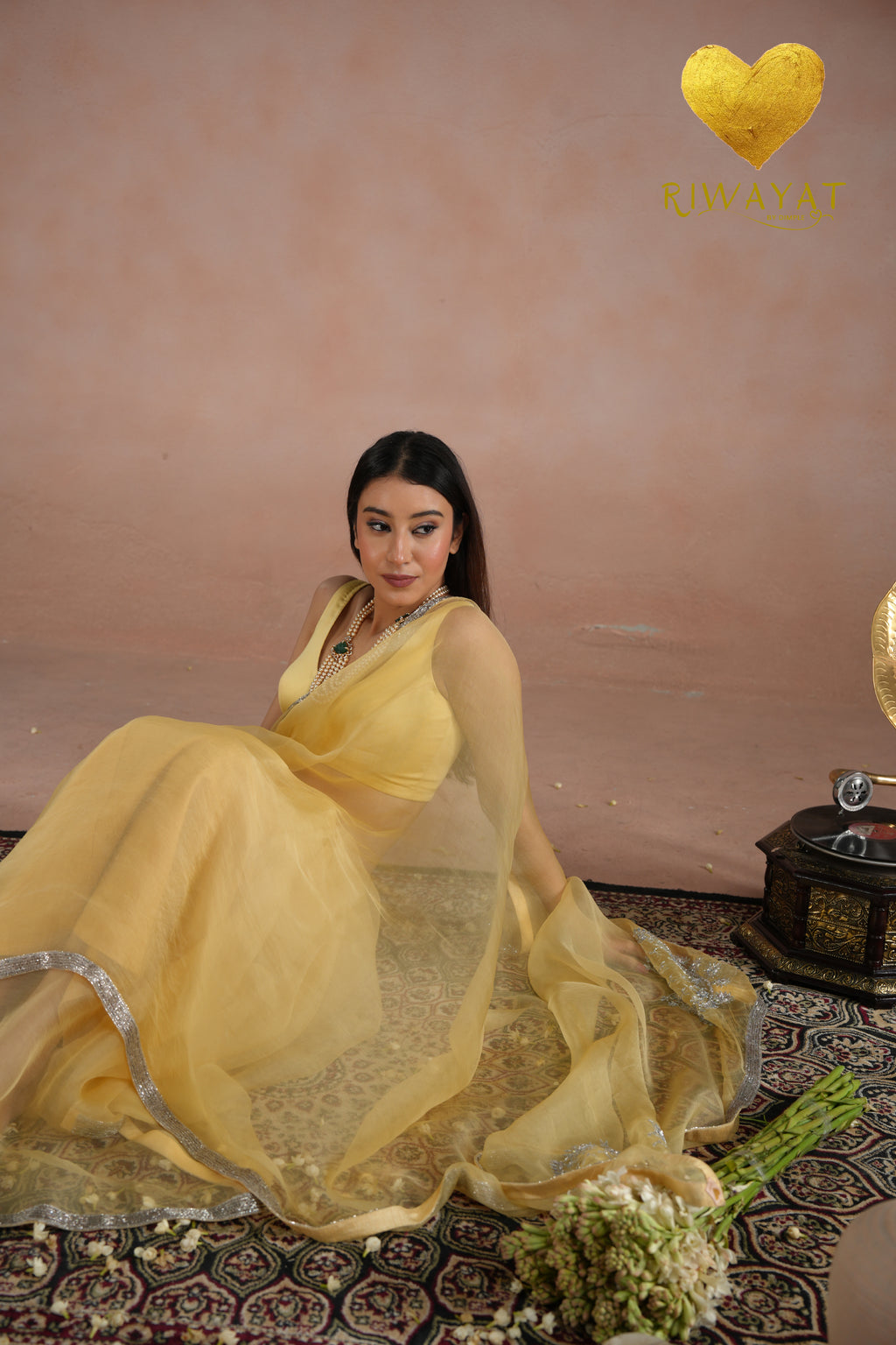 Butter Yellow Silver Cutdana Embroidered Organza Saree