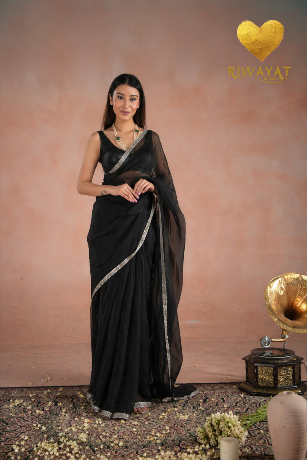 Silver Cutdana Embroidered Organza Saree