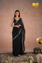 Silver Cutdana Embroidered Organza Saree