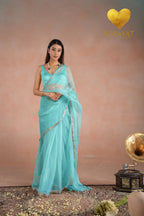 Silver Cutdana Embroidered Organza Saree