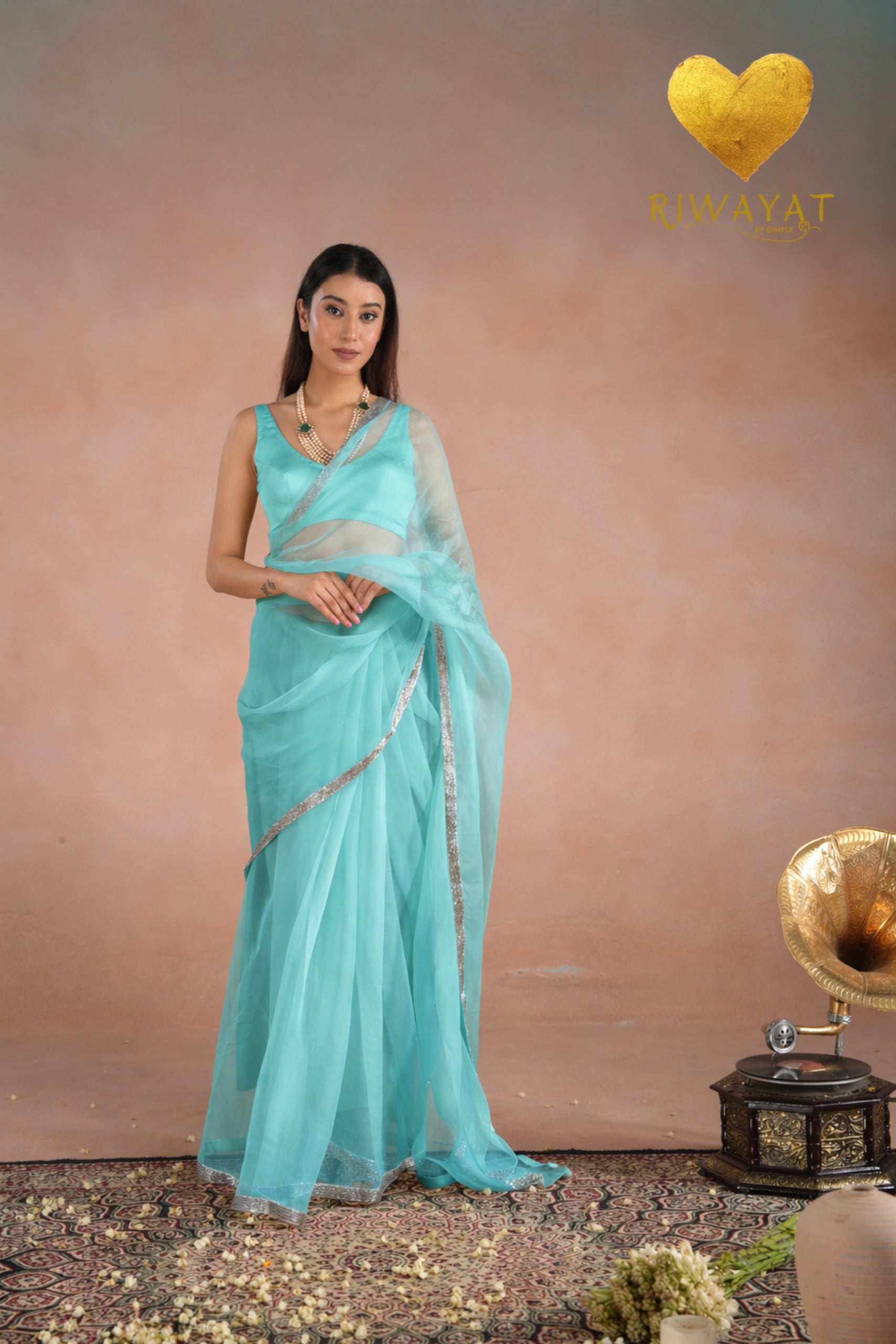 Silver Cutdana Embroidered Organza Saree