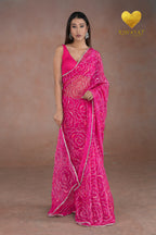Deep Pink Organza Saree with Floral Swirl Embroidery
