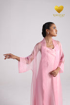Yalla Habibi Blush Pink Dress with Floral Sheer Jacket