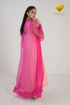 Yalla Habibi Peach Dress with Pink Sheer Jacket