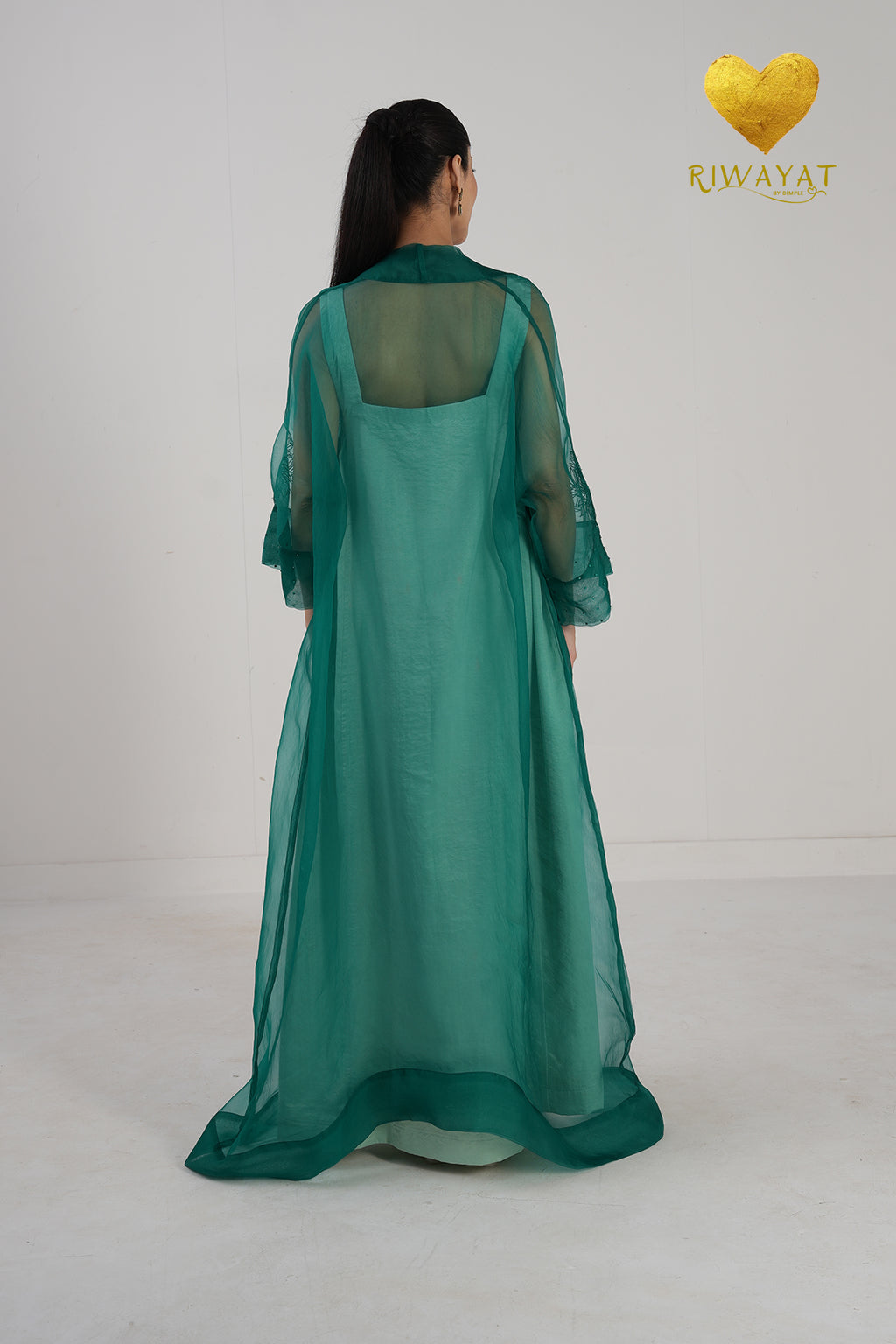 Yalla Habibi Mint Green Dress with Teal Sheer Jacket