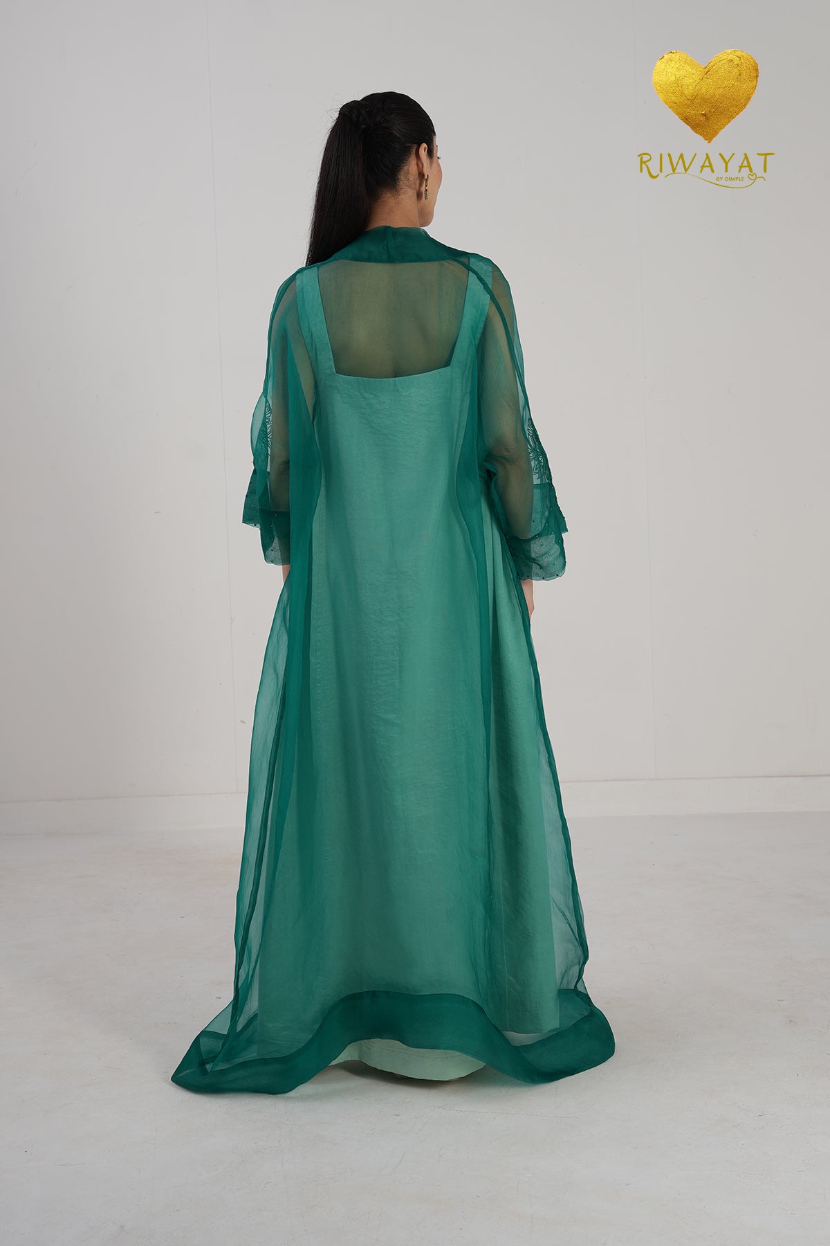 Yalla Habibi Mint Green Dress with Teal Sheer Jacket