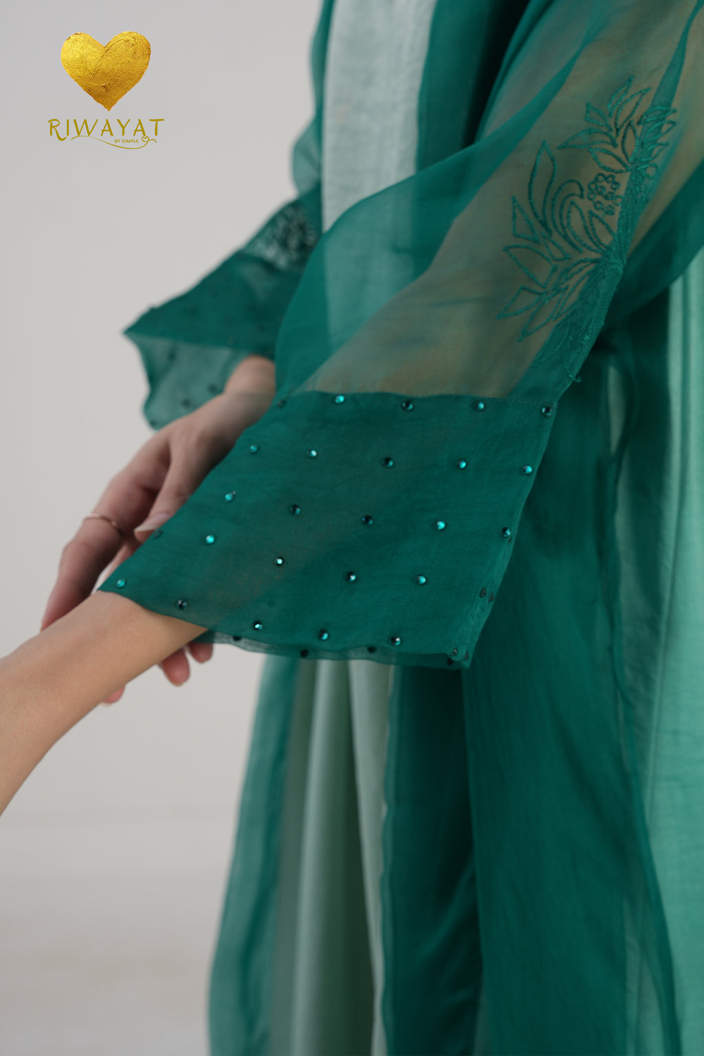Yalla Habibi Mint Green Dress with Teal Sheer Jacket