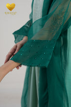 Yalla Habibi Mint Green Dress with Teal Sheer Jacket