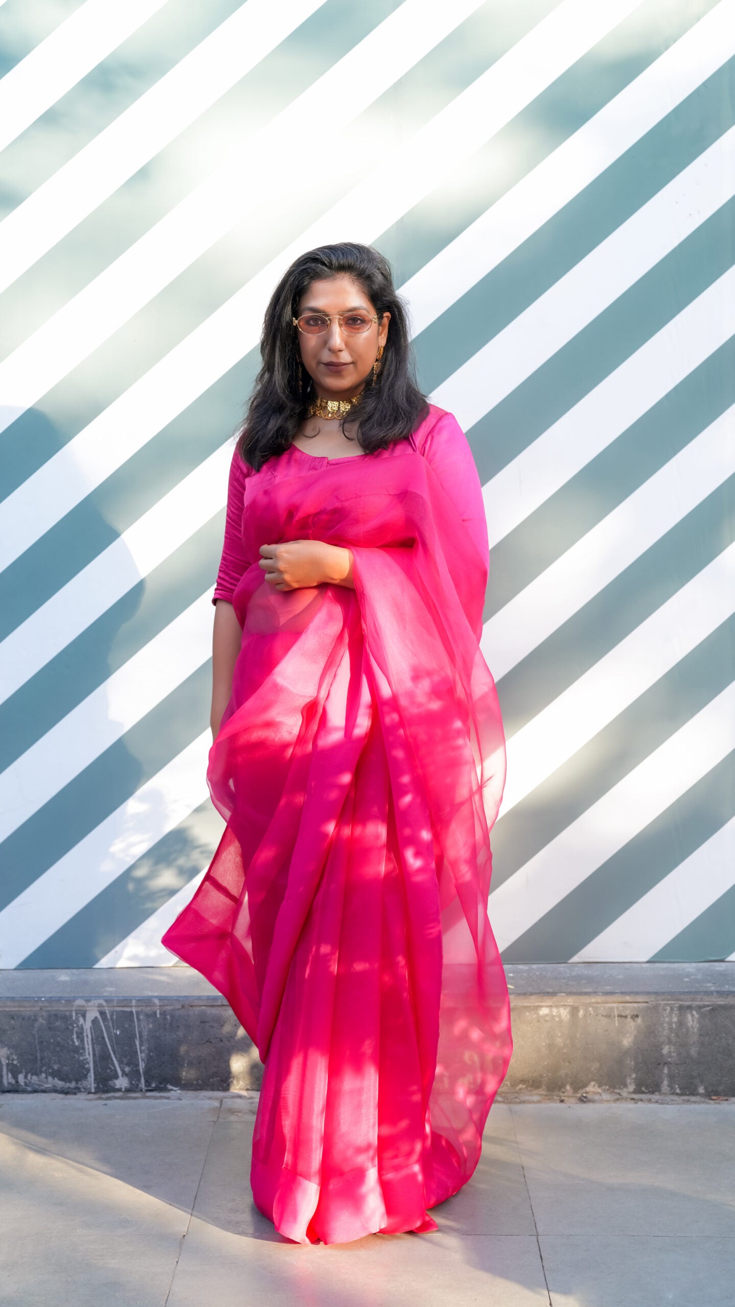 Hot Pink Organza Saree