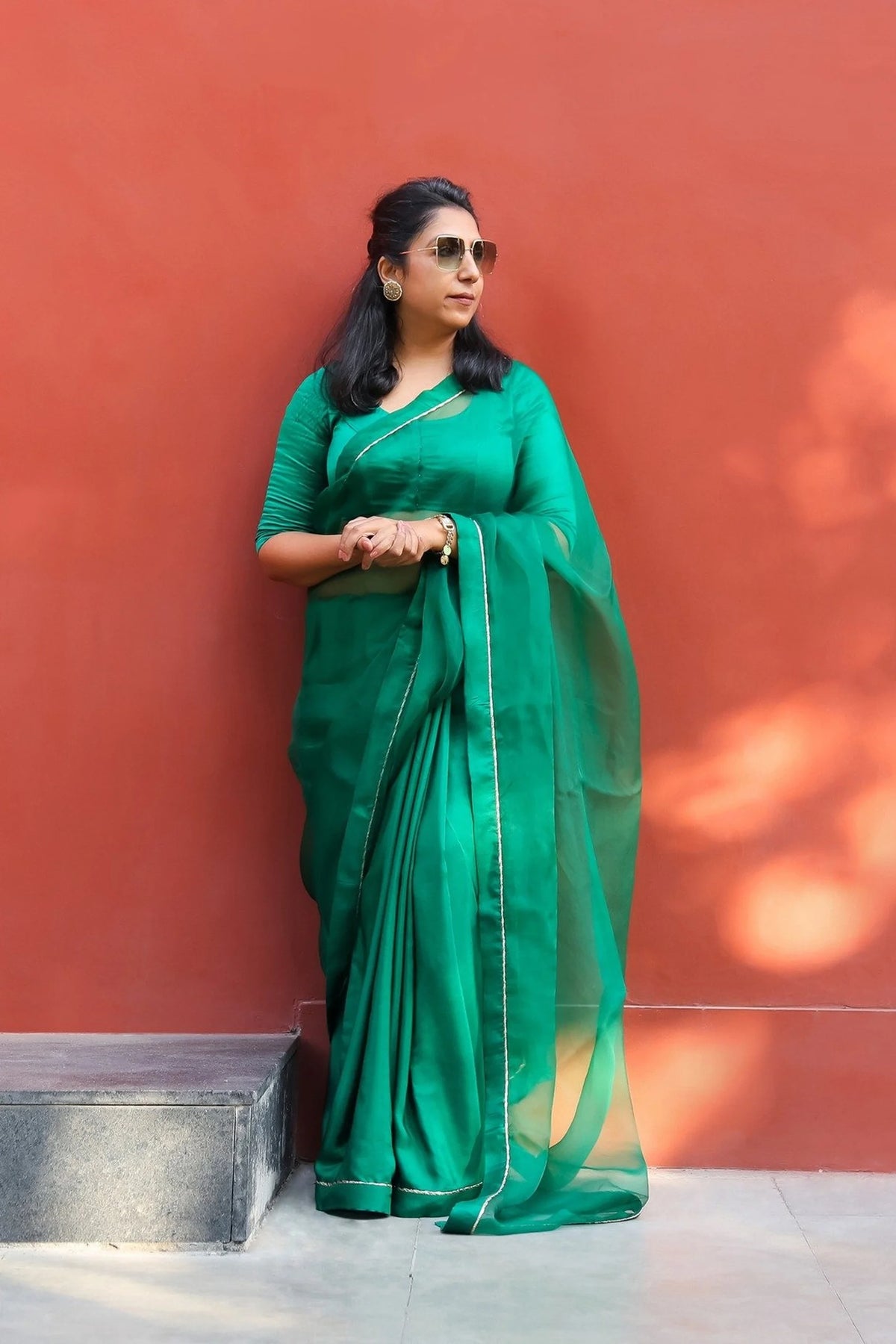 Emerald Green Half & Half Saree