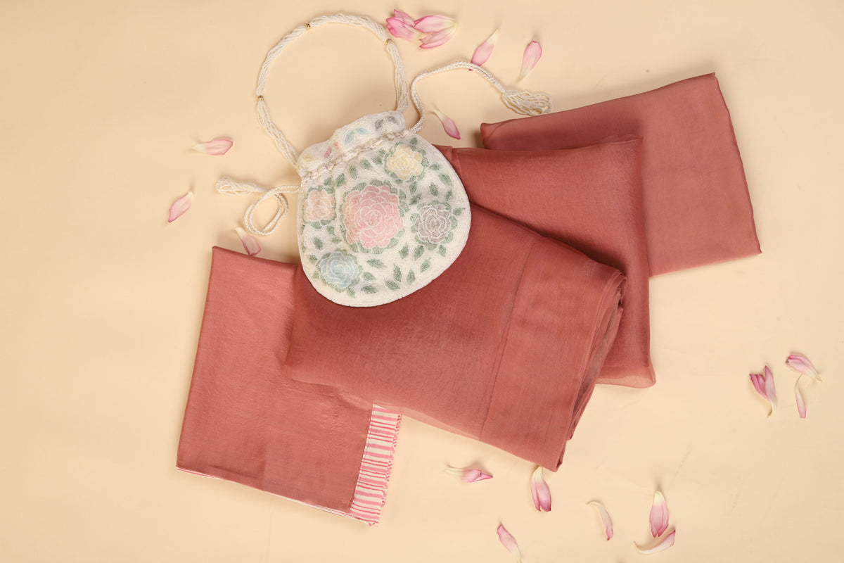 Dusty Pink Organza Saree