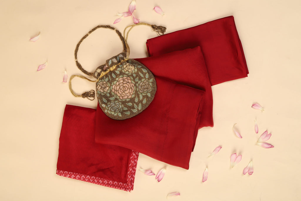 Burgundy Organza Saree