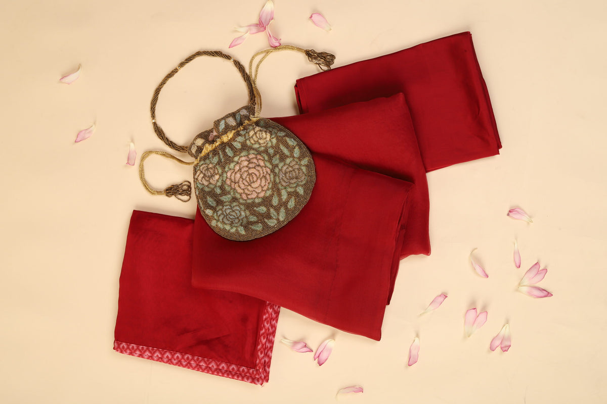 Burgundy Organza Saree