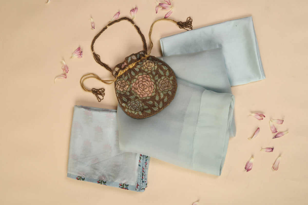 Pale Blue Organza Saree