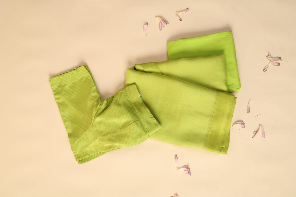 Neon Green Half & Half Saree