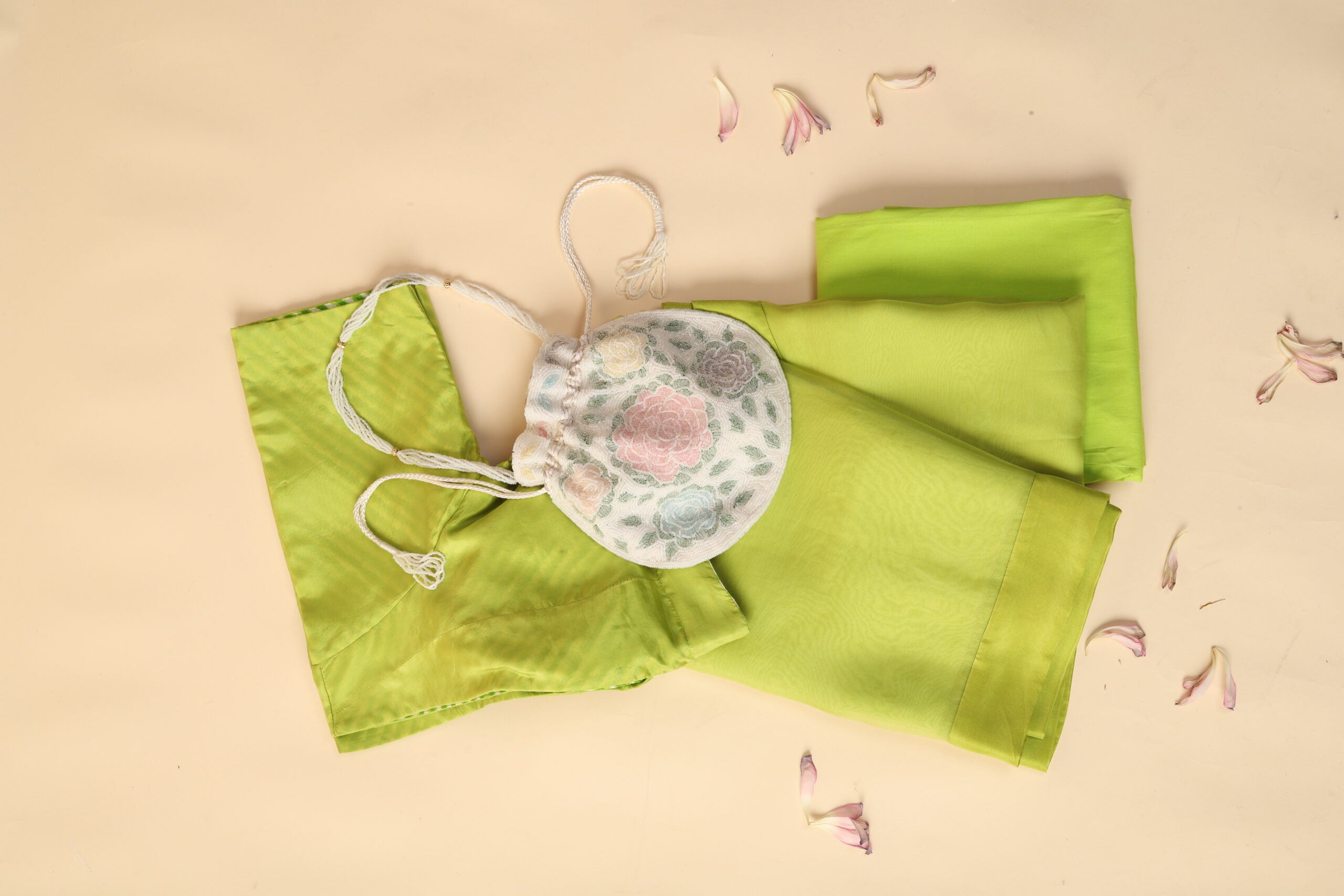 Neon Green Half & Half Saree