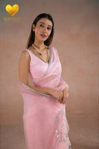 Silver Cutdana Embroidered Organza Saree
