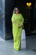 Neon Green Half & Half Saree