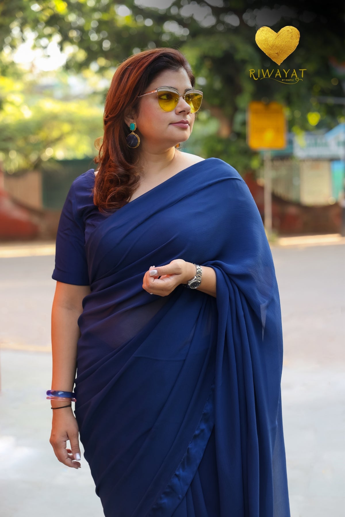 Navy Blue Chiffon Saree