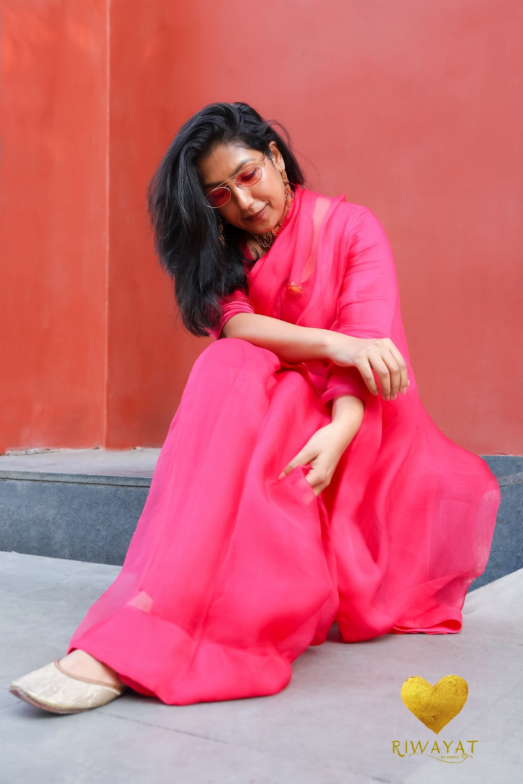 Hot Pink Organza Saree