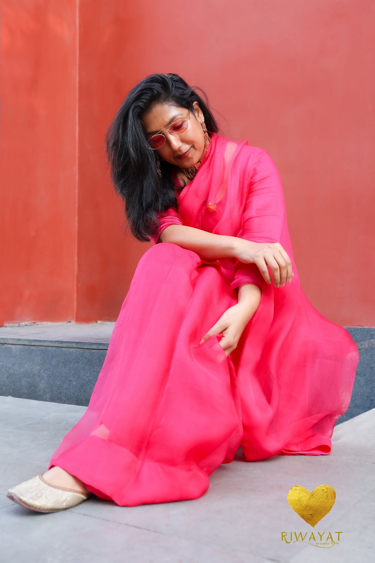 Hot Pink Organza Saree