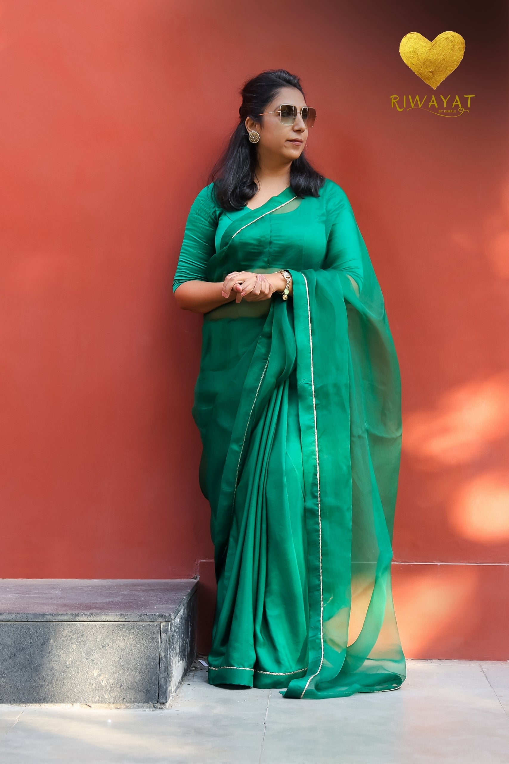 Emerald Green Half & Half Saree